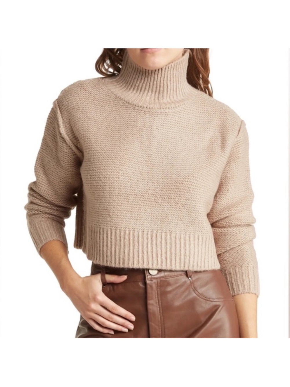 Elodie Mock Neck chunky knit cropped Grey* sweater